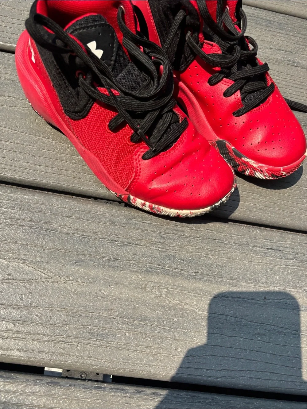 Under Armour Red and Black Kids' Basketball Shoes Size 1